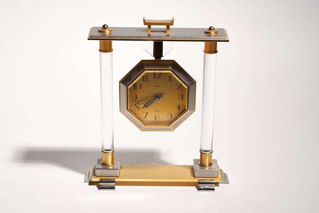 Fred Paris Lucite and Gold Plated Clock