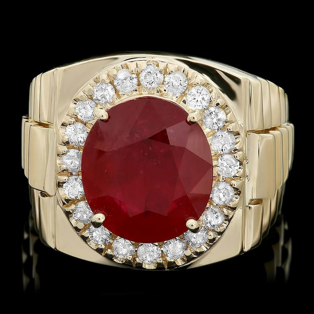 14K YELLOW GOLD 8.00CT RUBY 0.70CT DIAMOND MENS RING (1 of 3)