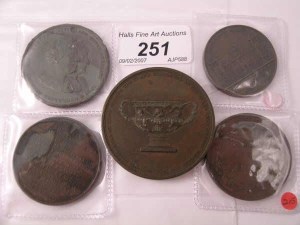 A William IV and Queen Adelaide and Robert Rakes: A William IV and Queen Adelaide and Robert Rakes Sunday school Jubilee medallion, celebrated in Manchester Sept 8th 1831, Wm 44mm diameter (pierced) a death of Benjamin West, President of the Royal Ac