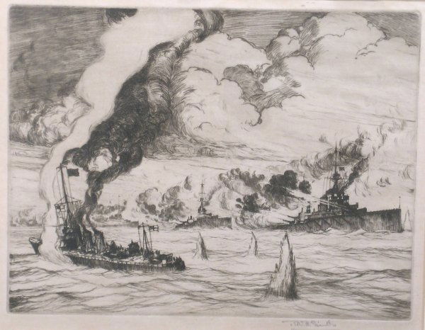 Robert Henry Smith (ex. 1906-1909), 'The British: Robert Henry Smith (ex. 1906-1909), 'The British Fleet in action', etching, signed in pencil, 21cm x 27cm