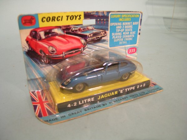 A blister packed Corgi Toys Jaguar no. 335 4.2 E-ty