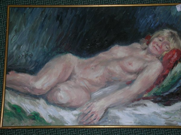 Francis Rudolf, 'Reclining nude', oil on board, si
