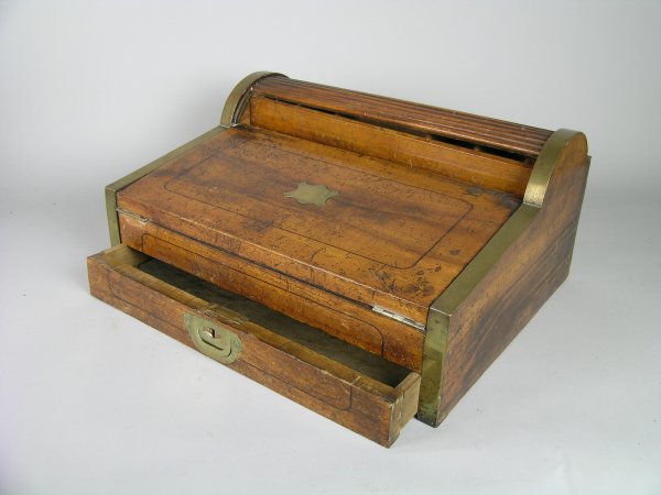 A Regency table top writing slope, mahogany, brass