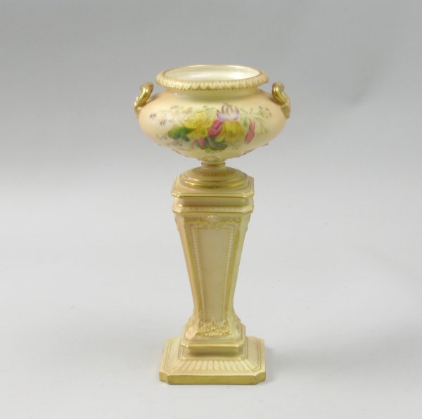 A Royal Worcester blush ivory pedestal vase, date 
