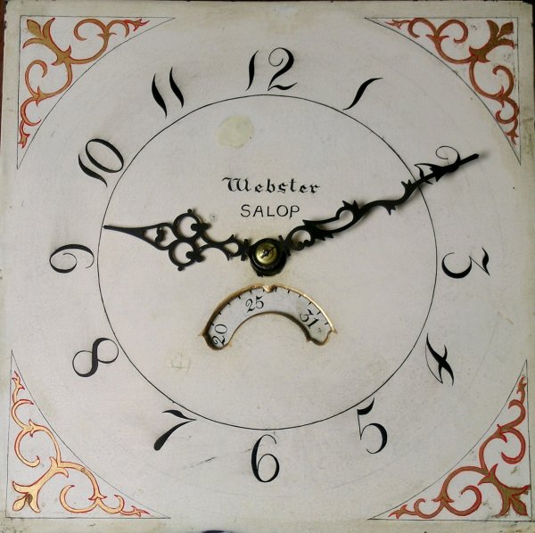 A thirty hour wall clock, signed 'Webster Salop'.
