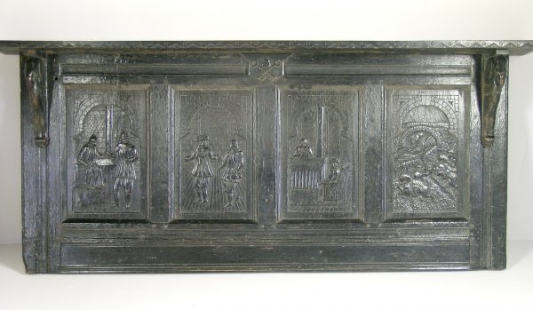 A four panel joined oak wall hanging, the canopie