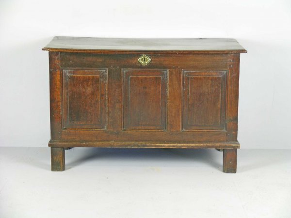 A joined chest, late 18th century, oak, the hinge