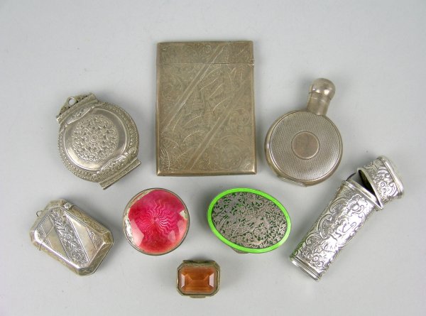 A selection of small silver items to include; an