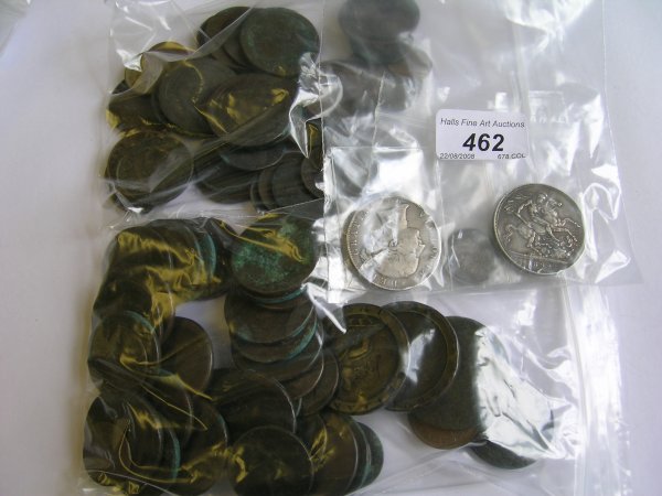 A quantity of silver and copper coins to include;