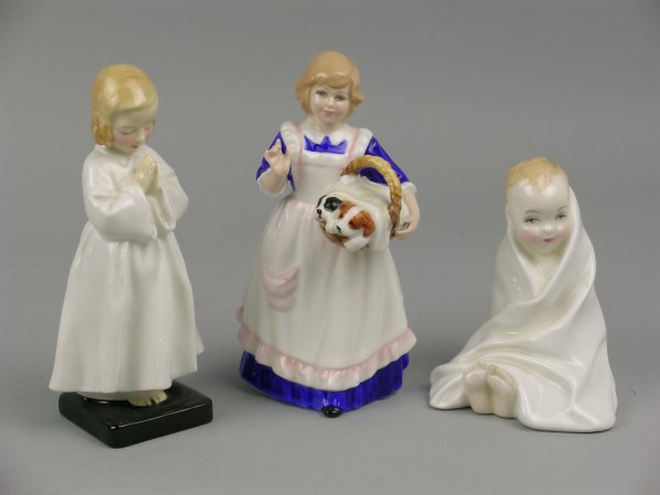 Three Royal Doulton figures; Quiet. They're Sleep