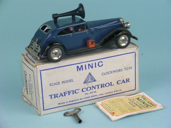 A boxed pre war Minic traffic control car complete