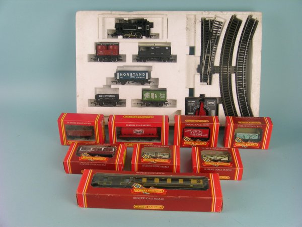 A model railway set composed of Hornby railway it