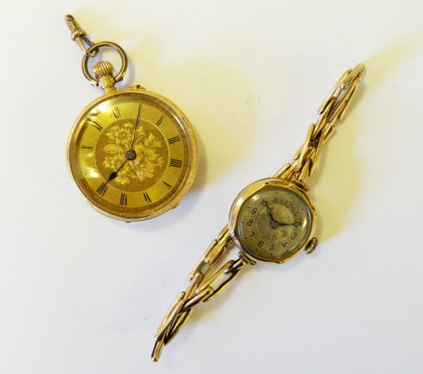 A lady's 18k gold continental fob watch, decorati