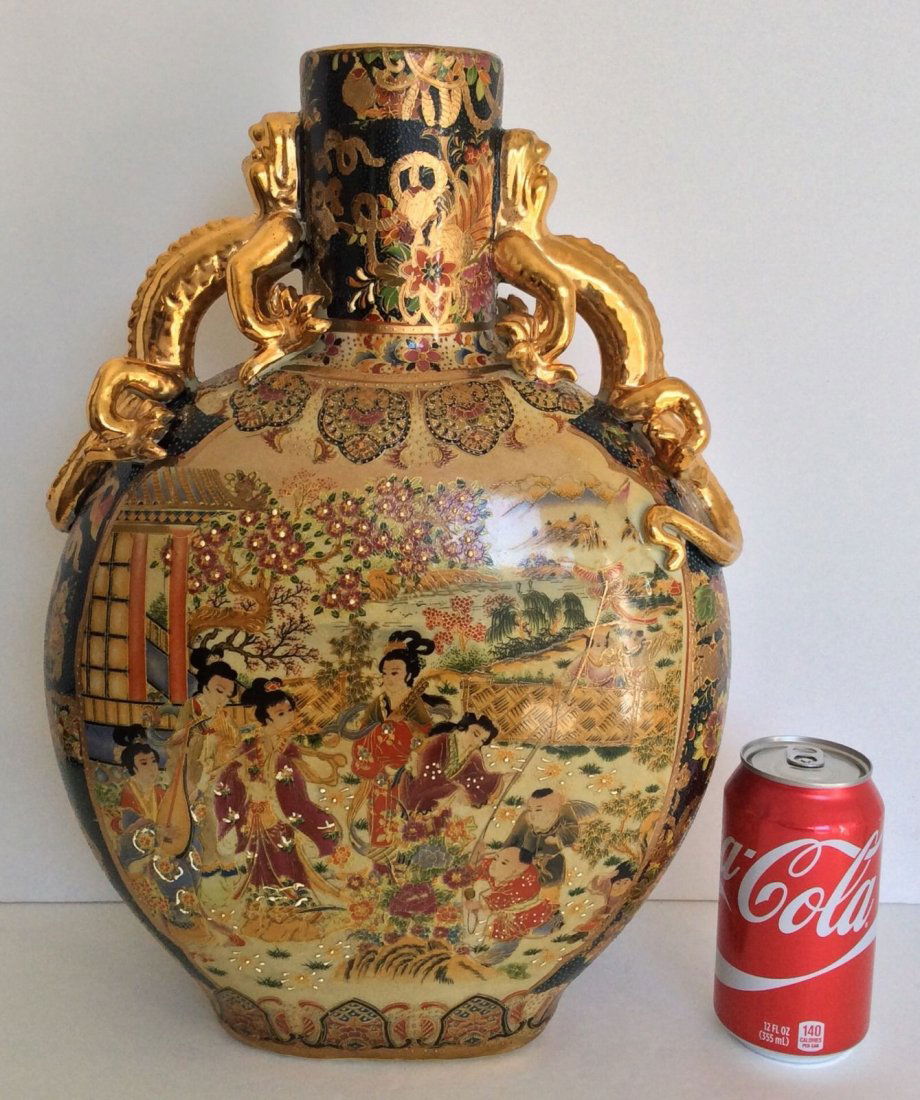 Royal Satsuma Hand Painted 16" Tall Vase