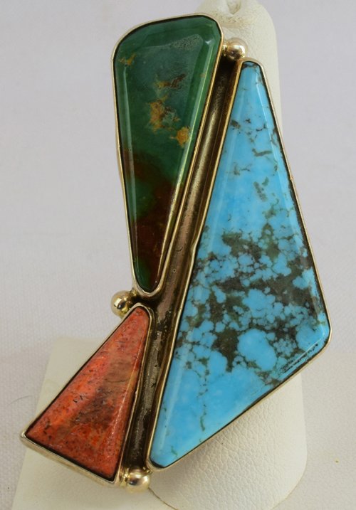 Navajo Contempory Turquoise and Spiny Oyster Ring (1 of 5)