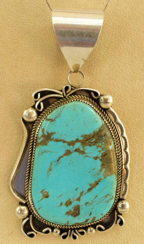 Navajo Sterling Silver Huge Pendant, Kingman Turquoise (1 of 5)