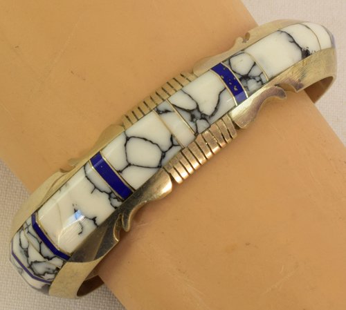 Sterling Silver Navajo Inlay Multi Stone Cuff Bracelet (1 of 5)