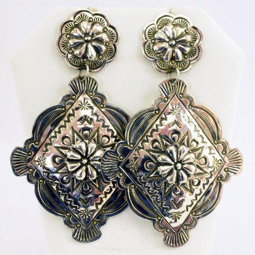 Native American Sterling Silver Repousse Large Earrings (1 of 5)