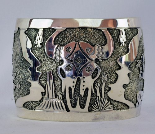 Navajo Sterling Silver Story Teller "Skull" Cuff (1 of 6)