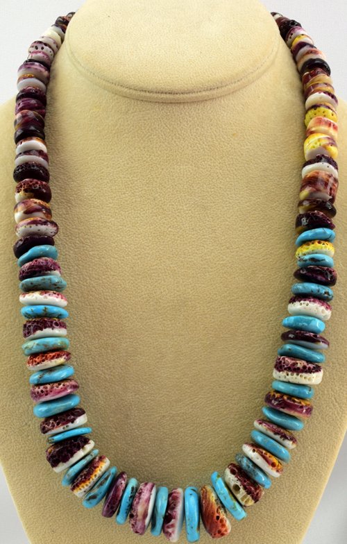 Native American Turquoise & Spiny Oyster Bead Necklace (1 of 4)