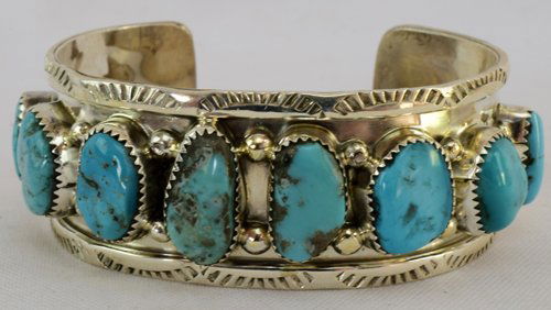 Old Pawn Sterling Silver Turquoise Nugget Bracelet (1 of 4)