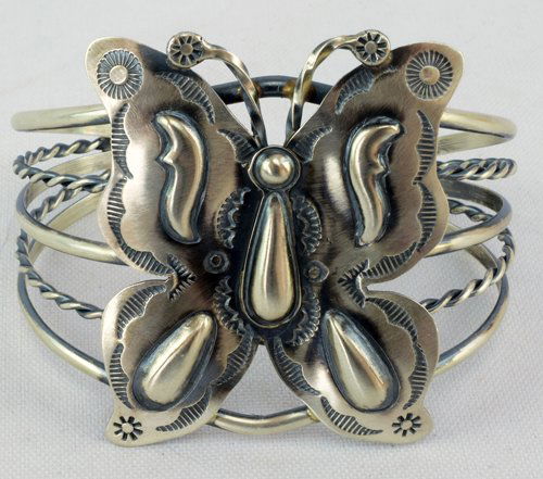Native American Sterling Repousse Butterfly Bracelet (1 of 7)
