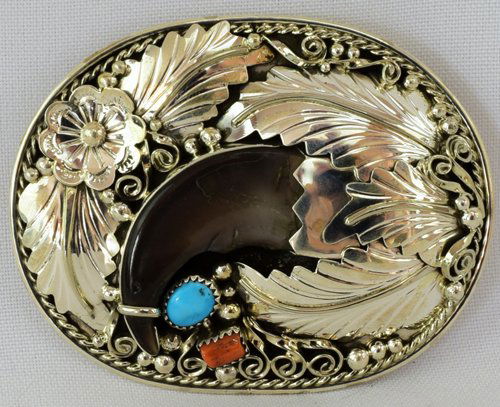 Navajo Sterling Silver Bear Claw Belt Buckle (1 of 5)