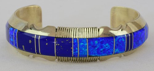 Navajo Sterling Lapis and Opal Inlay Cuff Bracelet (1 of 4)