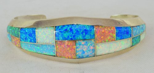 Navajo Sterling Silver Multi-Stone Inlay Cuff Bracelet (1 of 4)