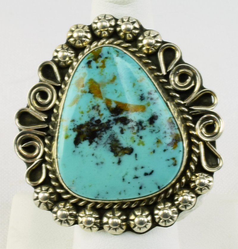 Navajo Sterling Candeleria Turquoise Ring - B. Lee (1 of 3)