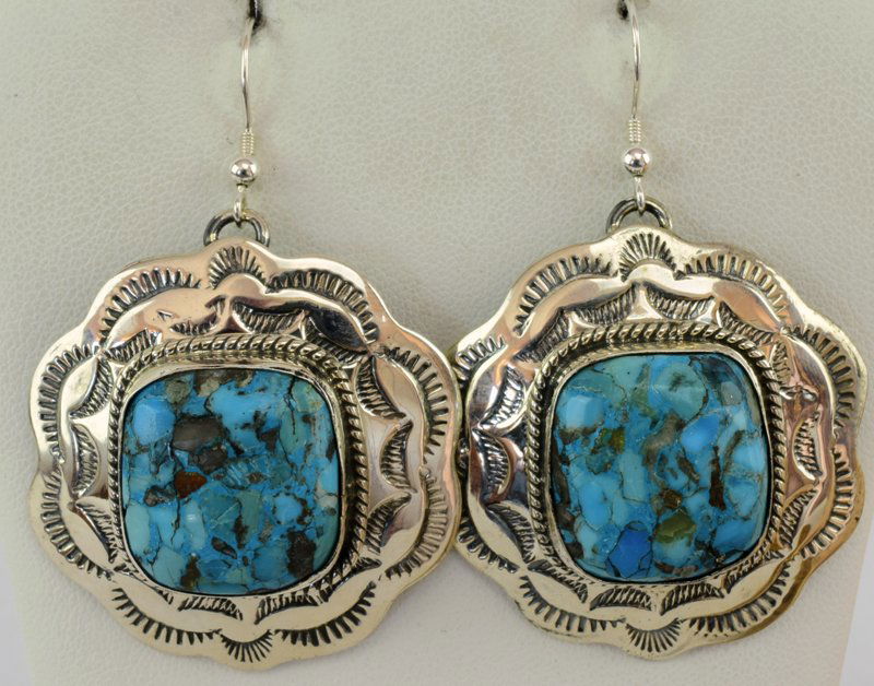 Navajo Sterling Chunky Natural Turquoise Earrings (1 of 4)