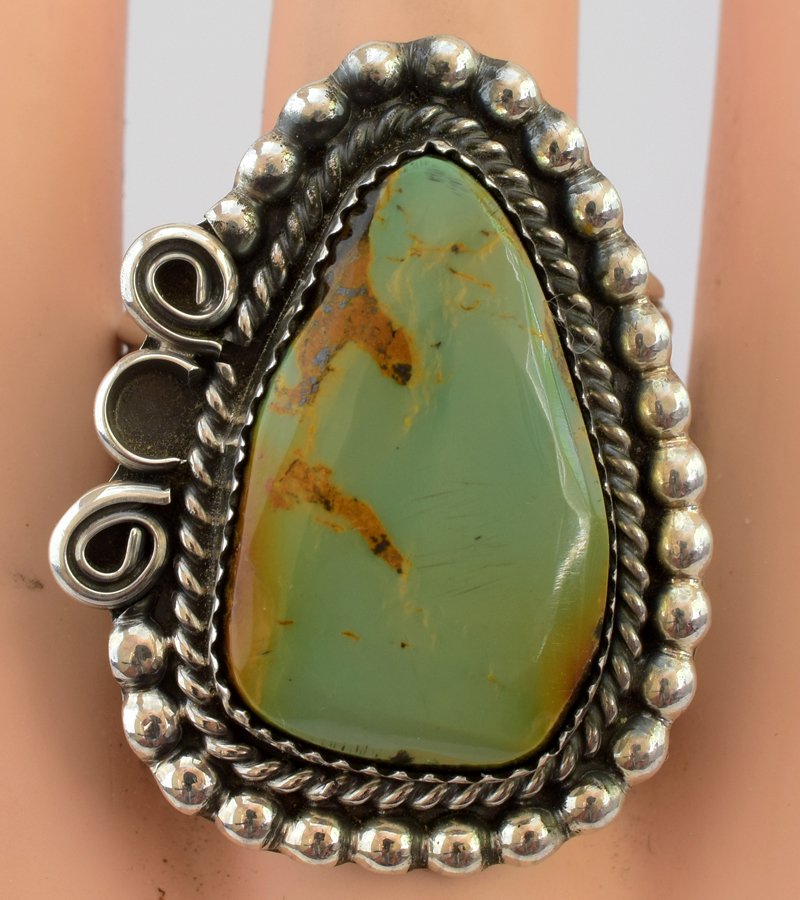 Old Pawn Sterling Turquoise wide band Ring (1 of 6)