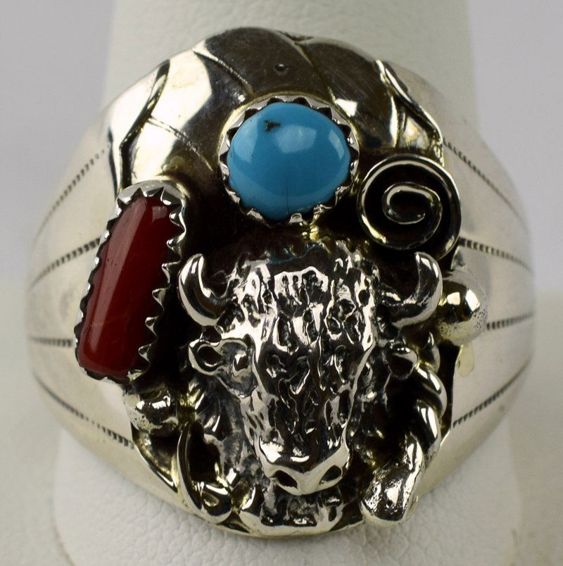 Native American Sterling Men's Buffalo Head Ring (1 of 6)