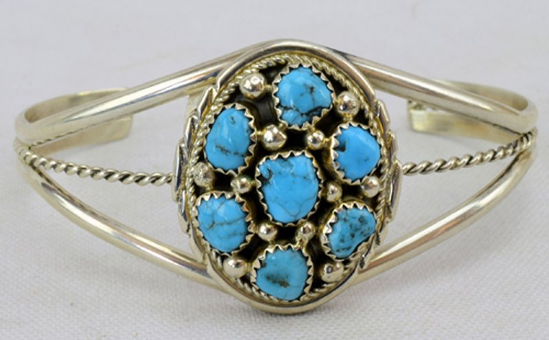 Natural Turquoise Sterling Silver Navajo Cuff Bracelet (1 of 4)