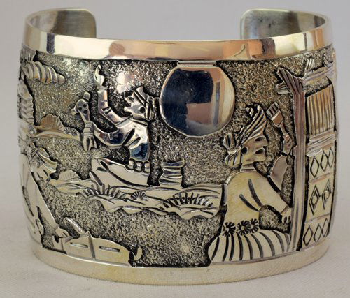 Navajo Sterling Silver Story Teller Cuff Bracelet (1 of 7)