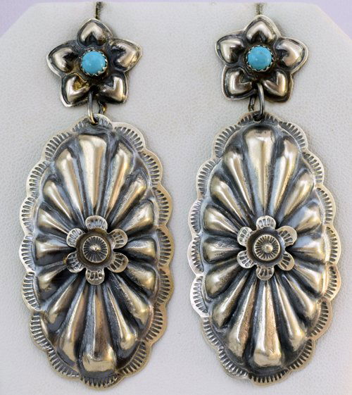 Navajo Sterling Repousse Earrings w/Turquoise (1 of 4)