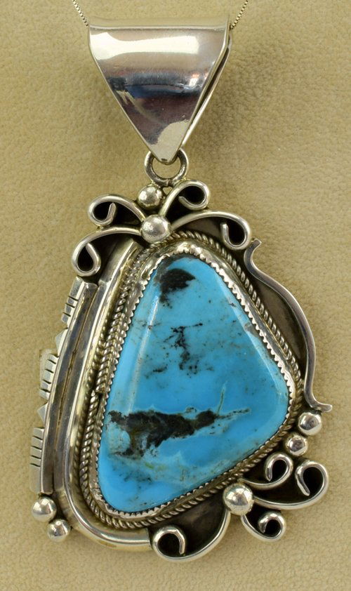 Navajo Sterling Silver Large Turquoise Pendant (1 of 5)