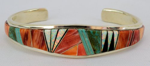 Native American Multi-Stone Sterling Inlay Cuff Bracele (1 of 5)