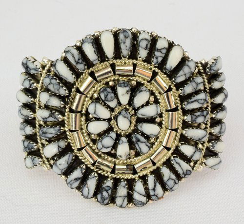 Sterling Silver Navajo White Buffalo Cluster  Bracelet (1 of 6)