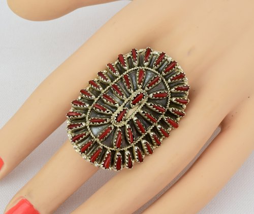 Zuni Sterling Silver Coral Needlepoint Ring (1 of 6)