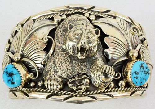 Navajo Sterling Silver Large Bear Cuff Bracelet (1 of 6)