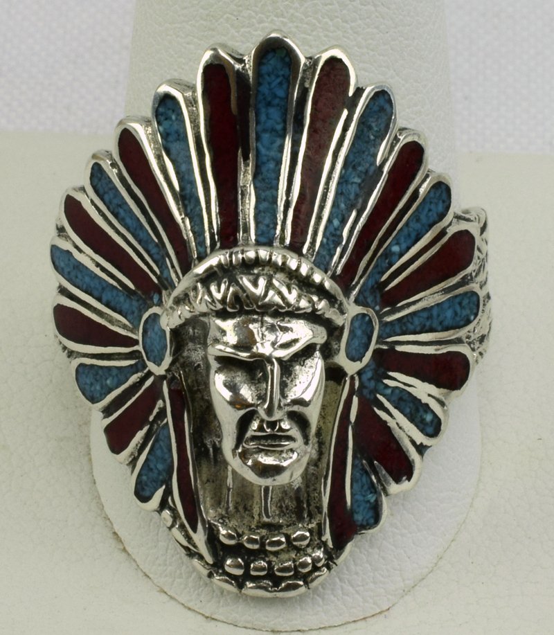 Navajo Sterling Silver Indian Chief Ring (1 of 3)