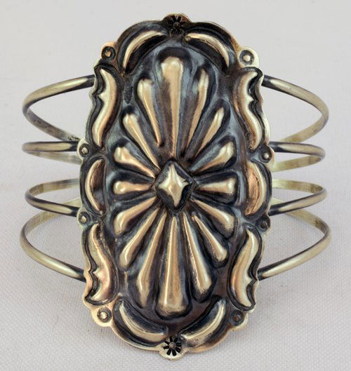 Navajo Sterling Silver Repousse Concho Cuff Bracelet (1 of 5)