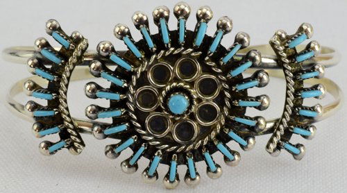 Zuni Sterling Silver Women's Turquoise Needlepoint Cuff (1 of 5)