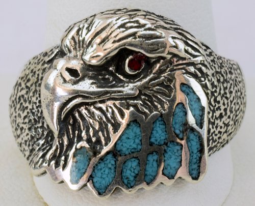 Native American Sterling Silver Eagle Ring w/Inlay (1 of 5)