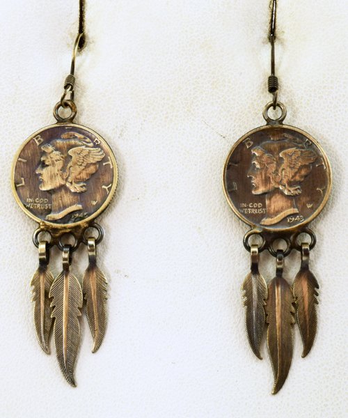 Native American Mercury Dime Earrings w/Dangles (1 of 5)