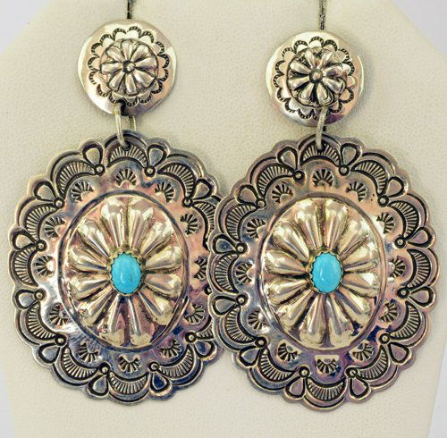 Native American Sterling Stamped & Repousse Earrings (1 of 4)