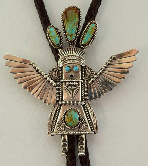 Native American Large Kachina Bolo Tie w/Turquoise (1 of 10)