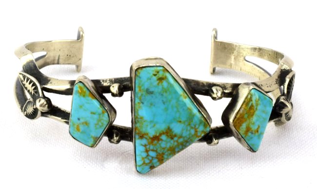 Native American Sterling Sand Cast Turquoise Bracelet (1 of 5)