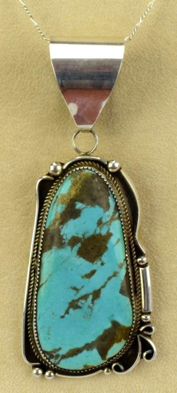 Navajo Sterling Silver Large Turquoise Pendant (1 of 5)